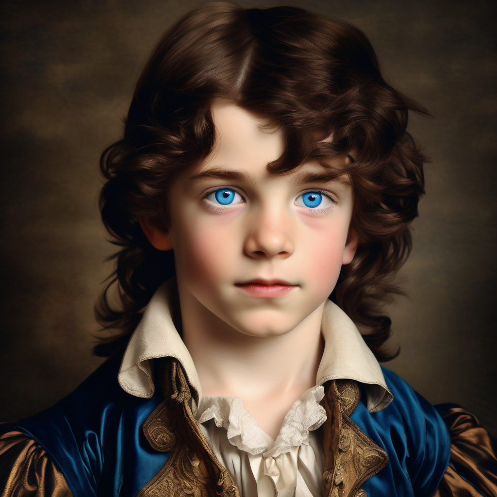 18th century handsome boy dark brown hair deep blue eyes