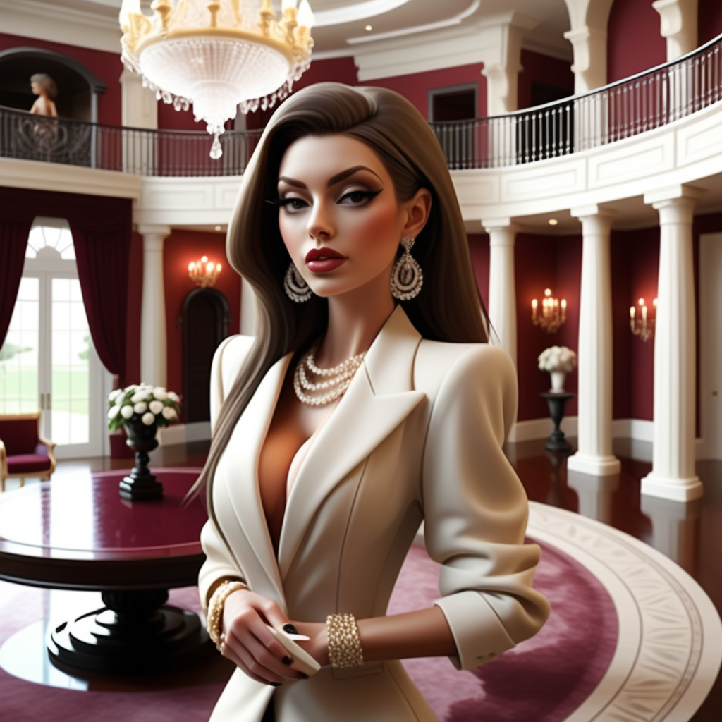 rich woman in mansion