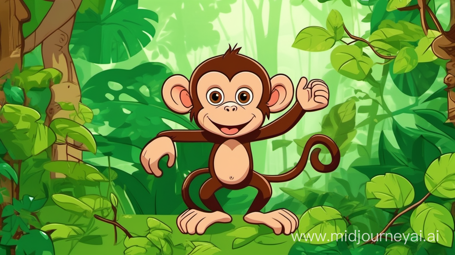 cartoon monkey gathering leaves and branches in a