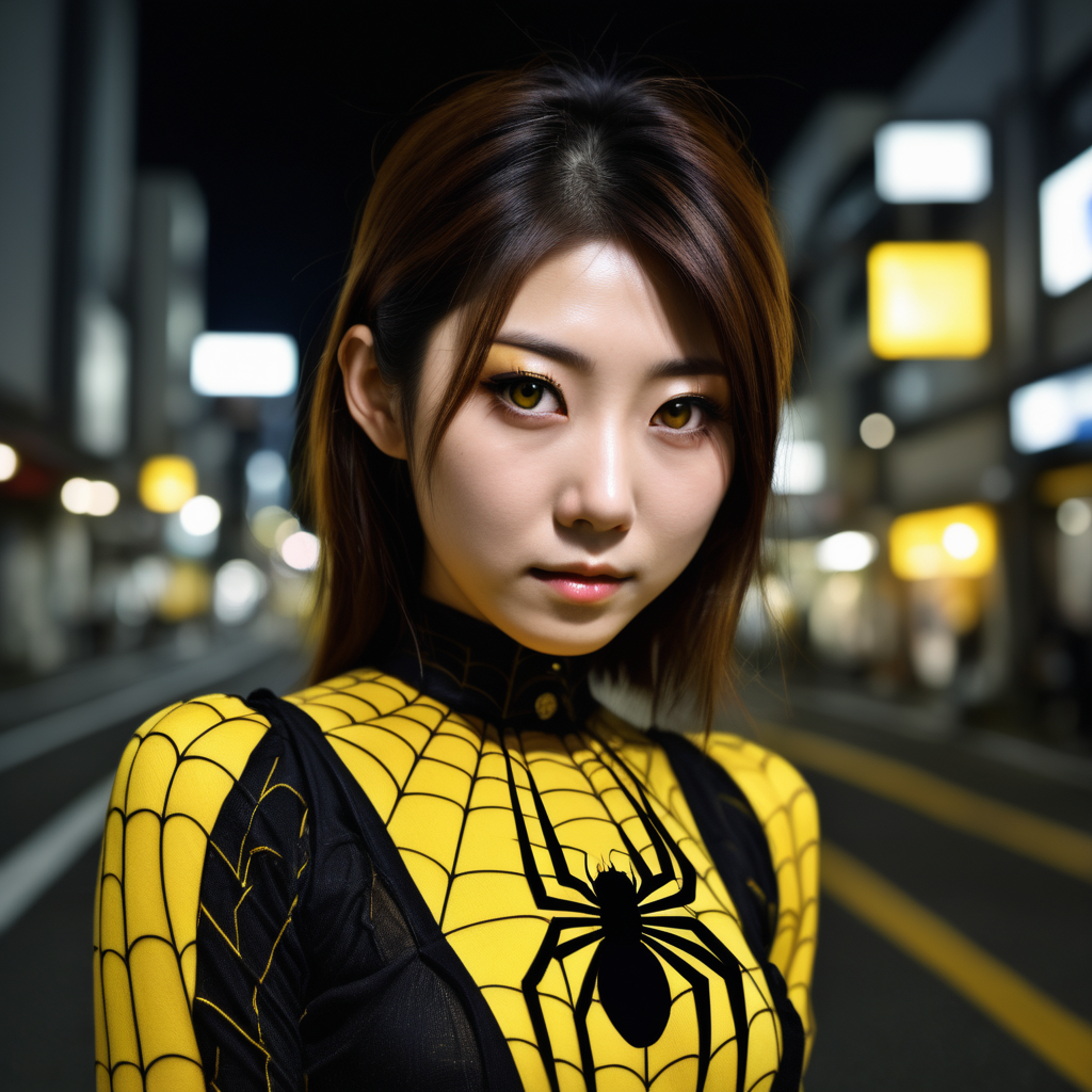 pretty Japanese woman spider mutant yellow and black