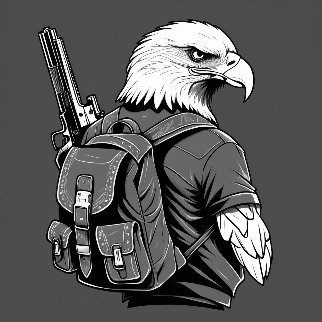 draw a street gangster eagle wearing a backpack