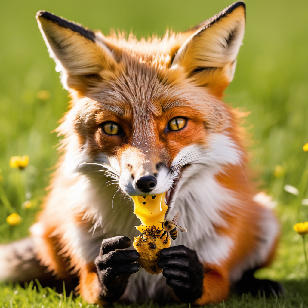 Phoxy the fox eating a Dortmund bee