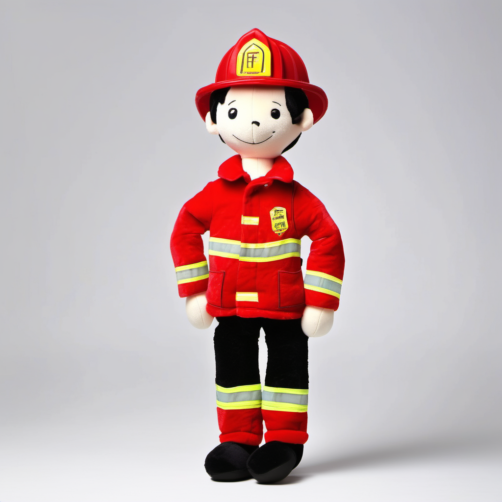 SOFT PLUSH TOY, FIREMAN, HUMAN , MALE, LONG  SKINNY BODY, SKINNY ARMS , SKINNY LEGS,