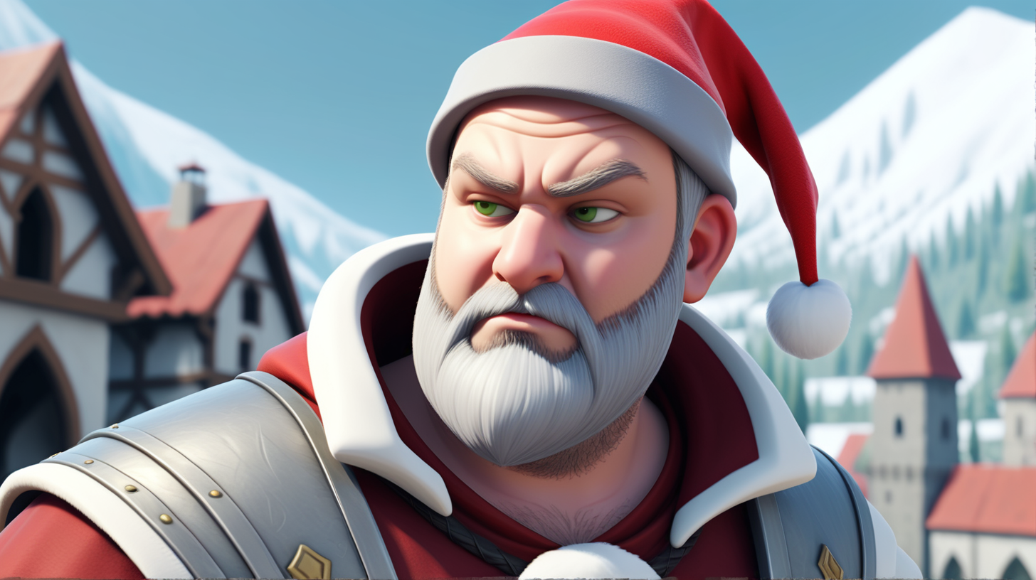 a warrior wearing a Santa hat who resembles