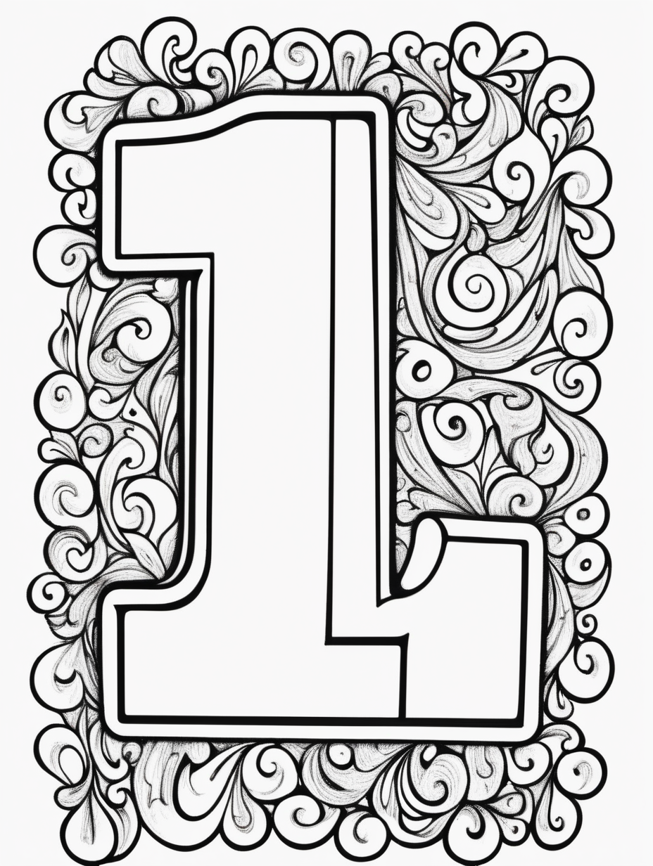 Number 1 for coloring drawn in black with