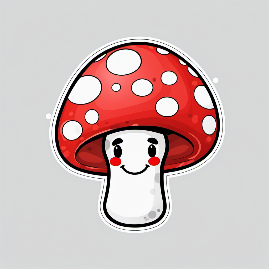 Sticker, Smiling red Mushroom with heart Spots, cartoon, contour, vector, white 
background 