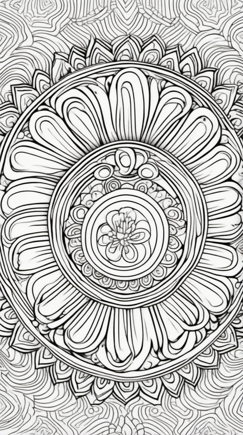 island, mandala background, coloring book page, clean line art, no color
