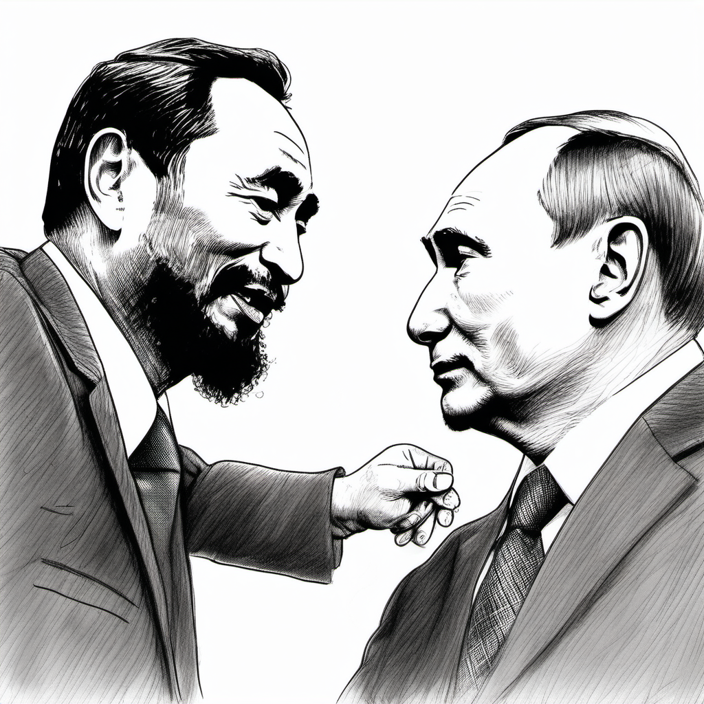 Castro making love with Putin, sketch