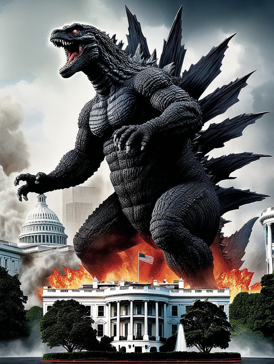 Movie poster of Godzilla destroying the White House