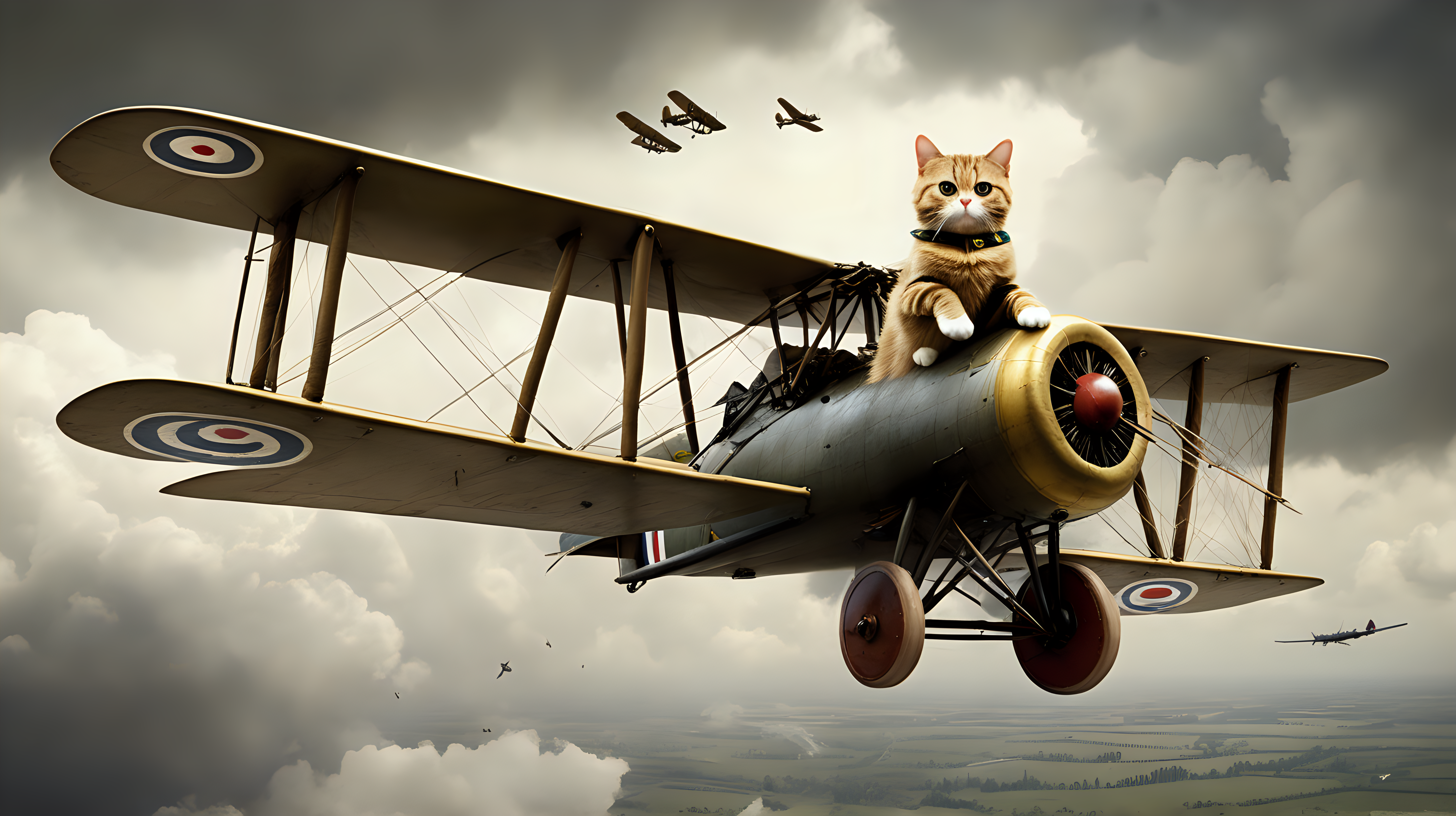 cat flying WW1 plane