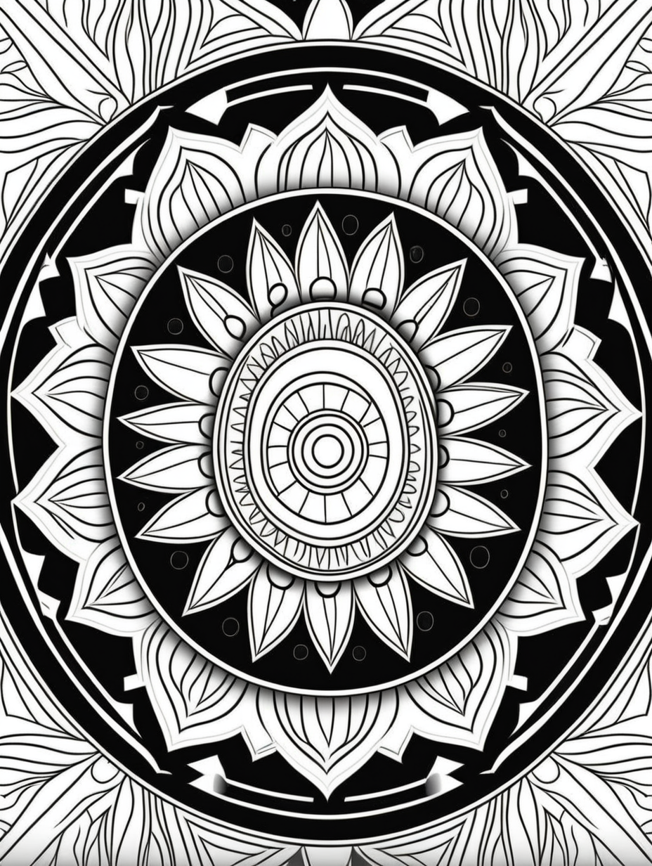 military inspired mandala pattern, black and white, fit to page, children's coloring book, coloring book page, clean line art, line art, no bleed