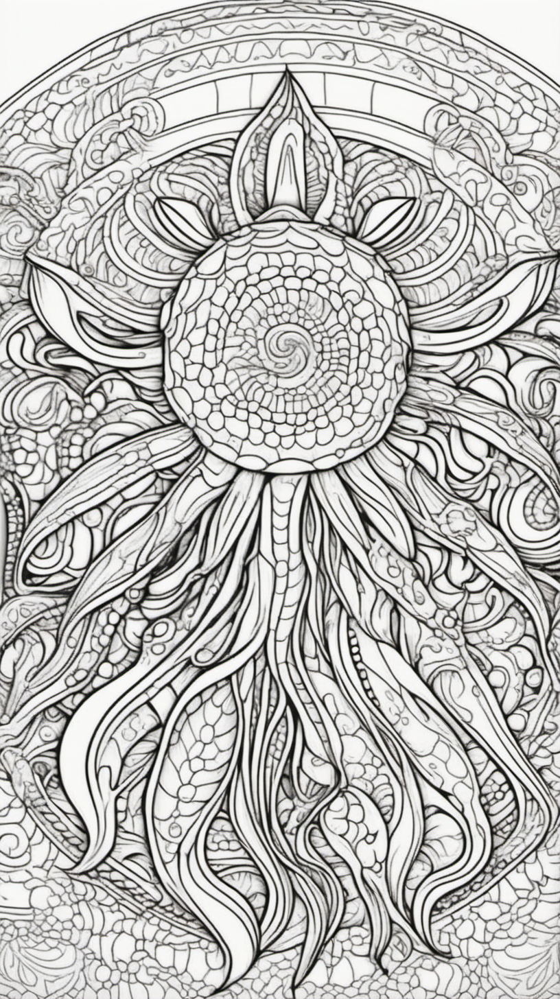 ocean creature mandala background coloring book page clean