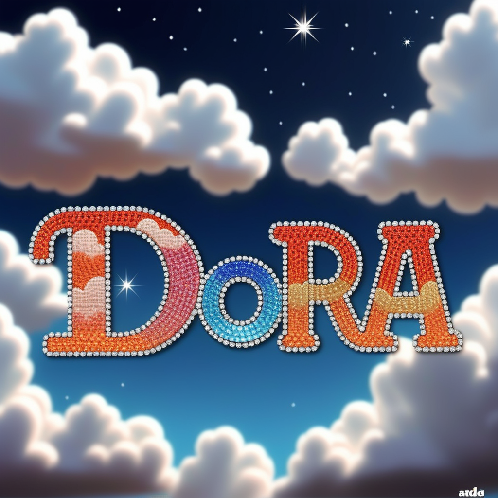 spell out the name DORA in rhinestone in