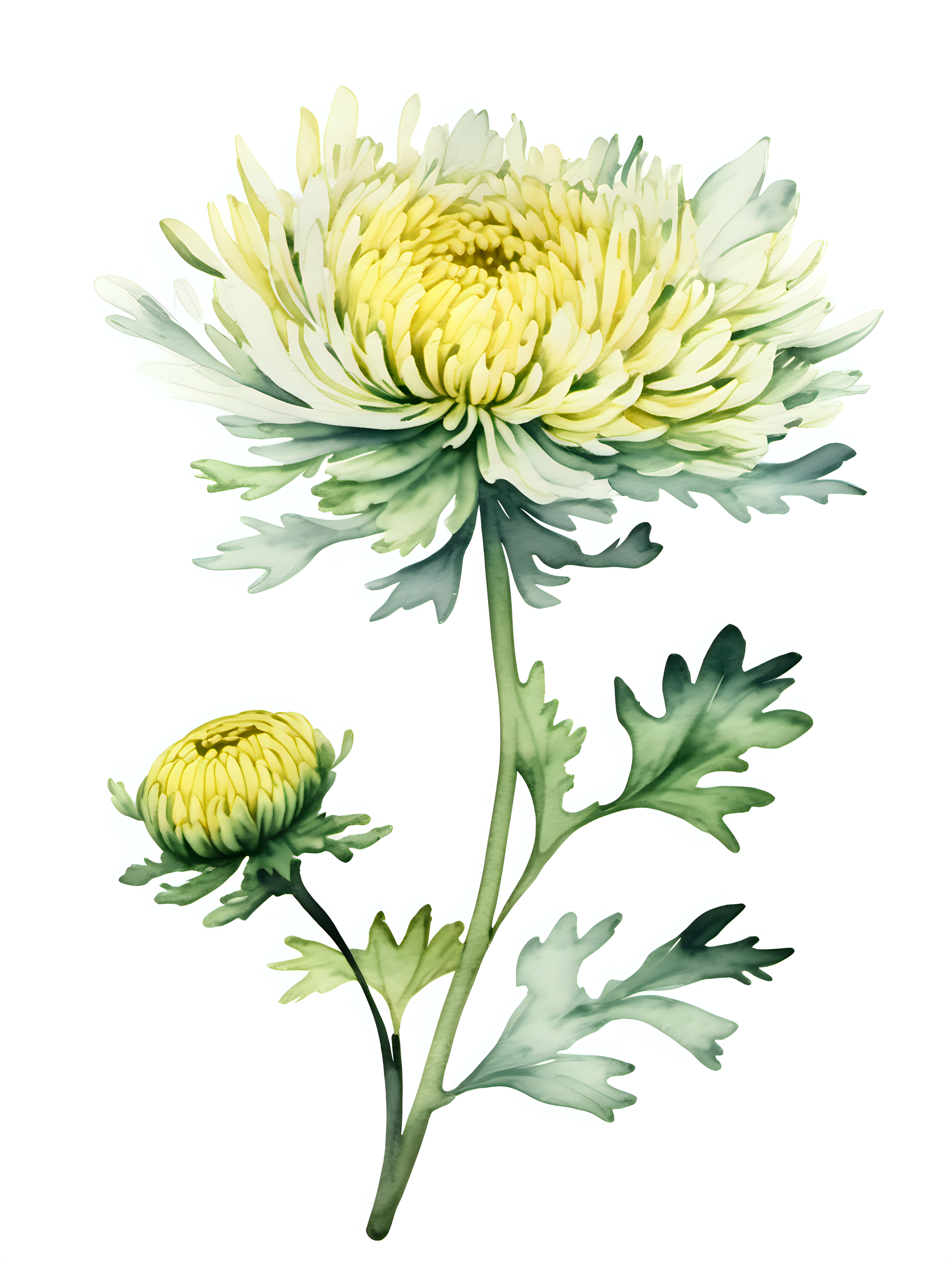 simple single chrysantheum, watercolor style, with a white background