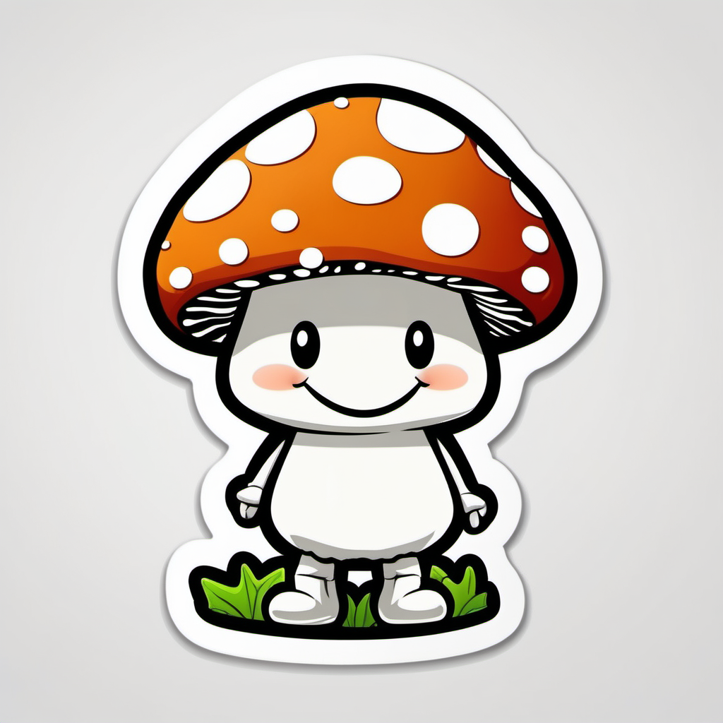 Sticker, Smiling Mushroom with Spots, cartoon, contour, vector, white 
background 