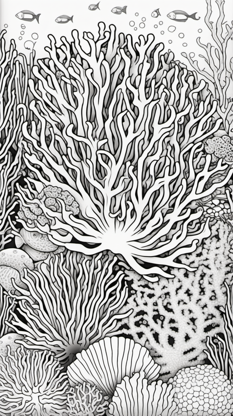 coral reef, mandala background, coloring book page, clean line art, no color
