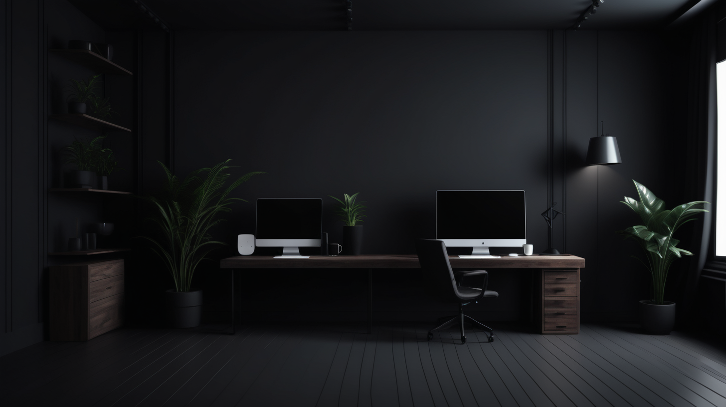 Dark minimalistic room with some furniture background for