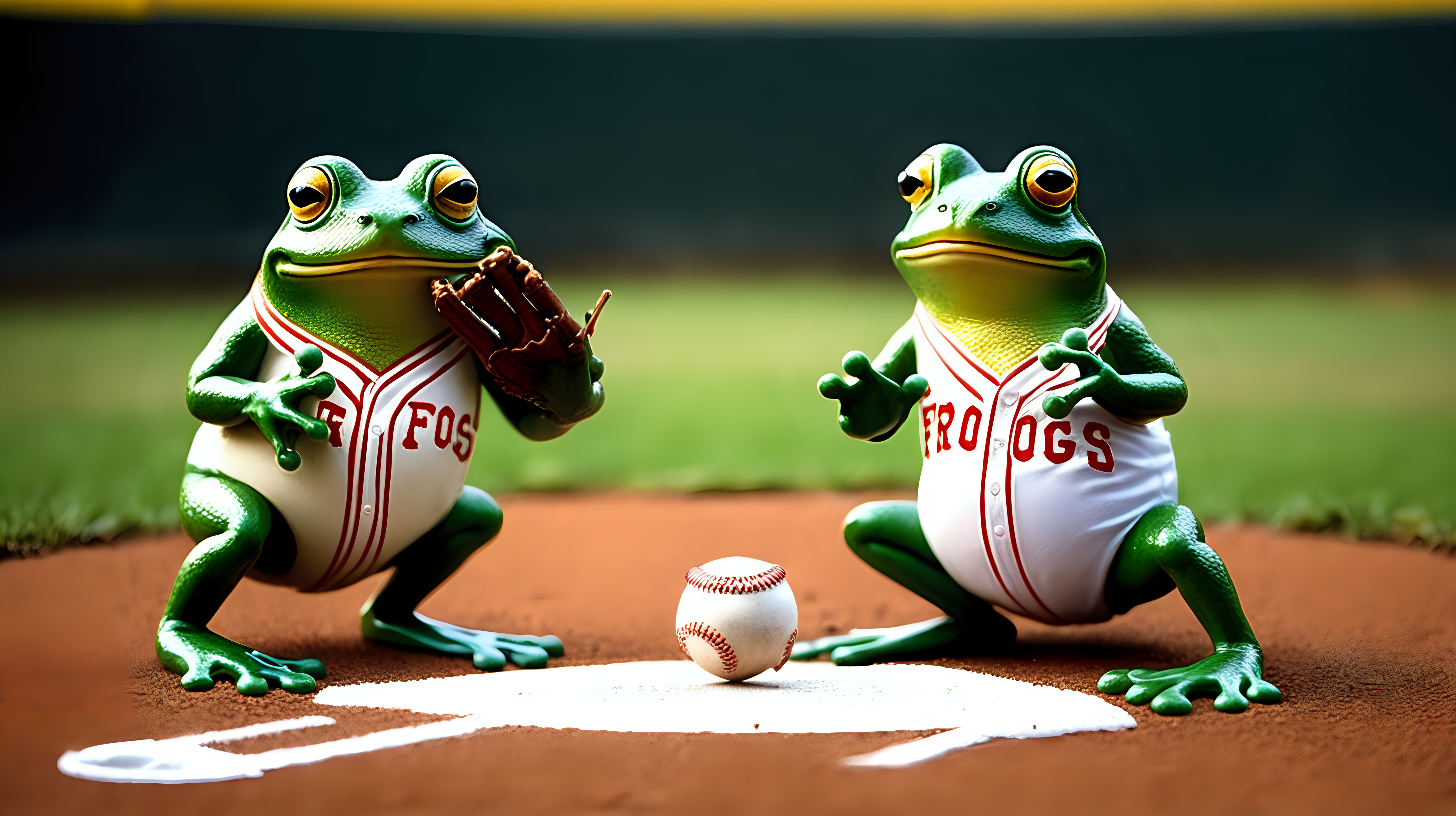 frogs playing baseball