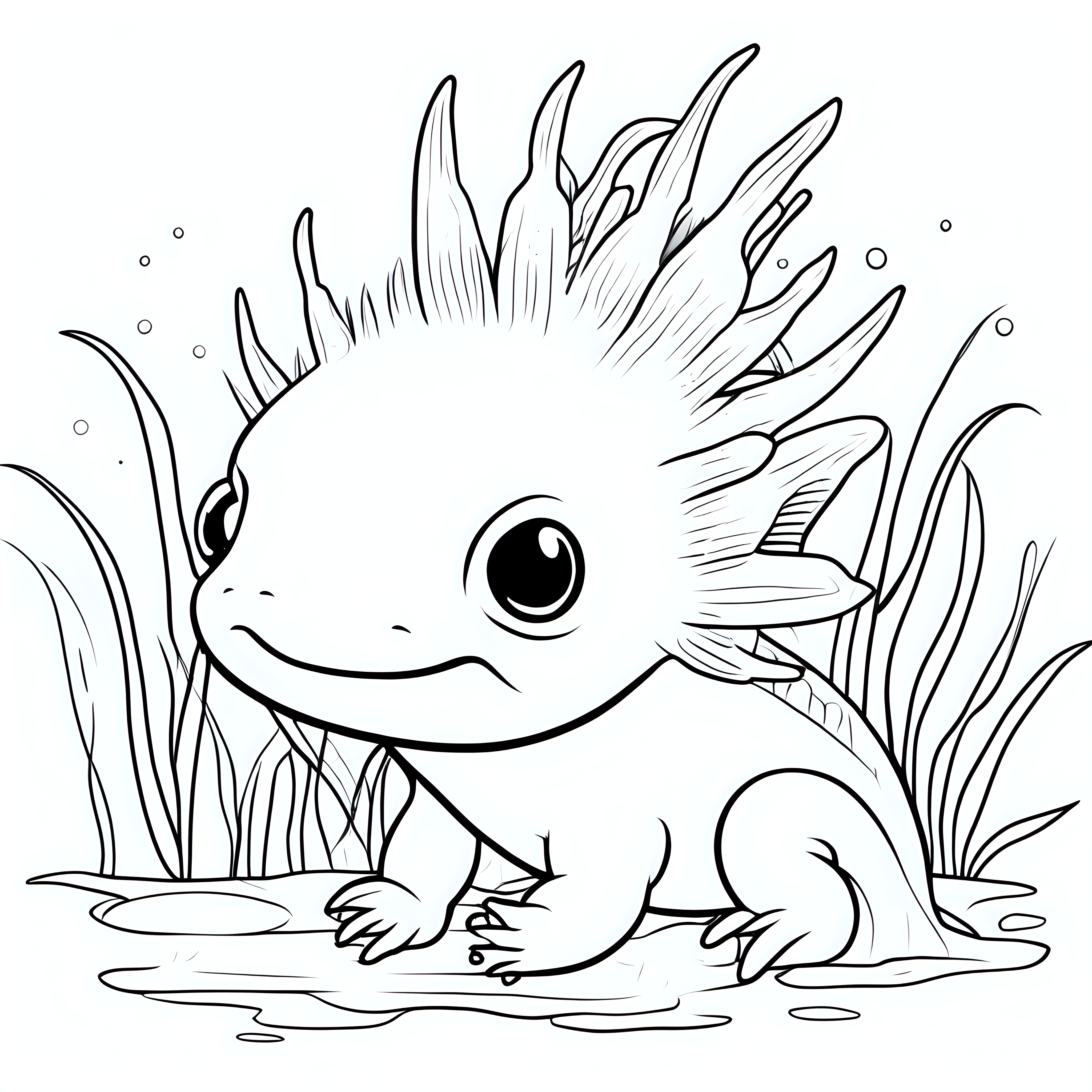 draw a cute Axolotl with only the outline  for a coloring book