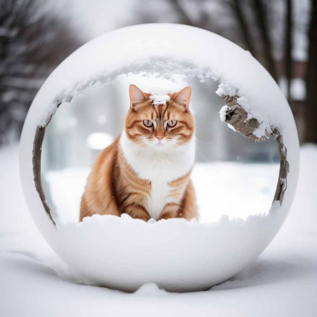 chat dans une boule de neige