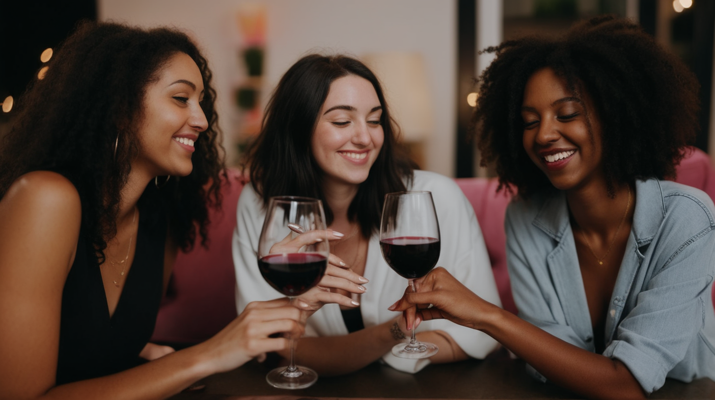 Friends drinking wine together at girls night out