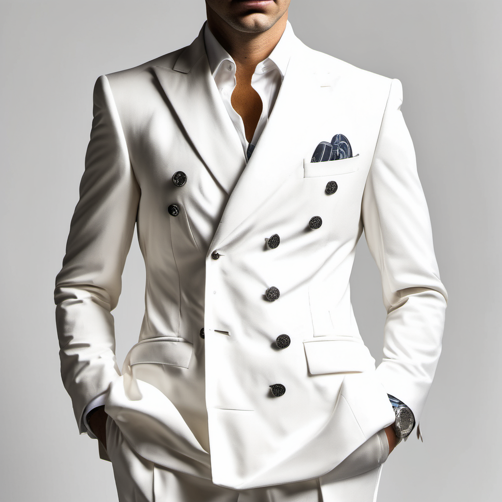 white Double breasted mens suit jacket with white background