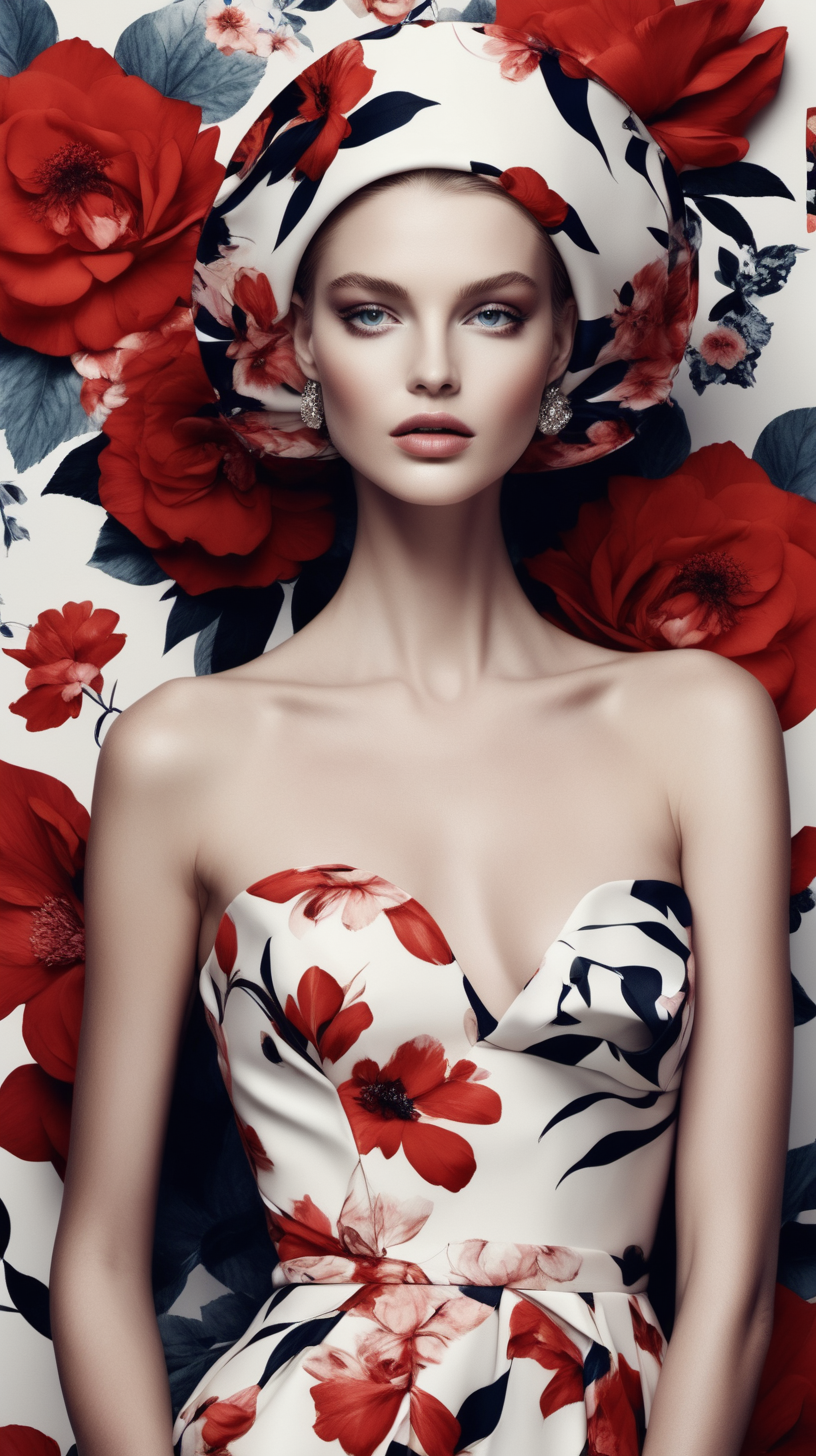 beautiful woman High fashion vogue flower pattern
