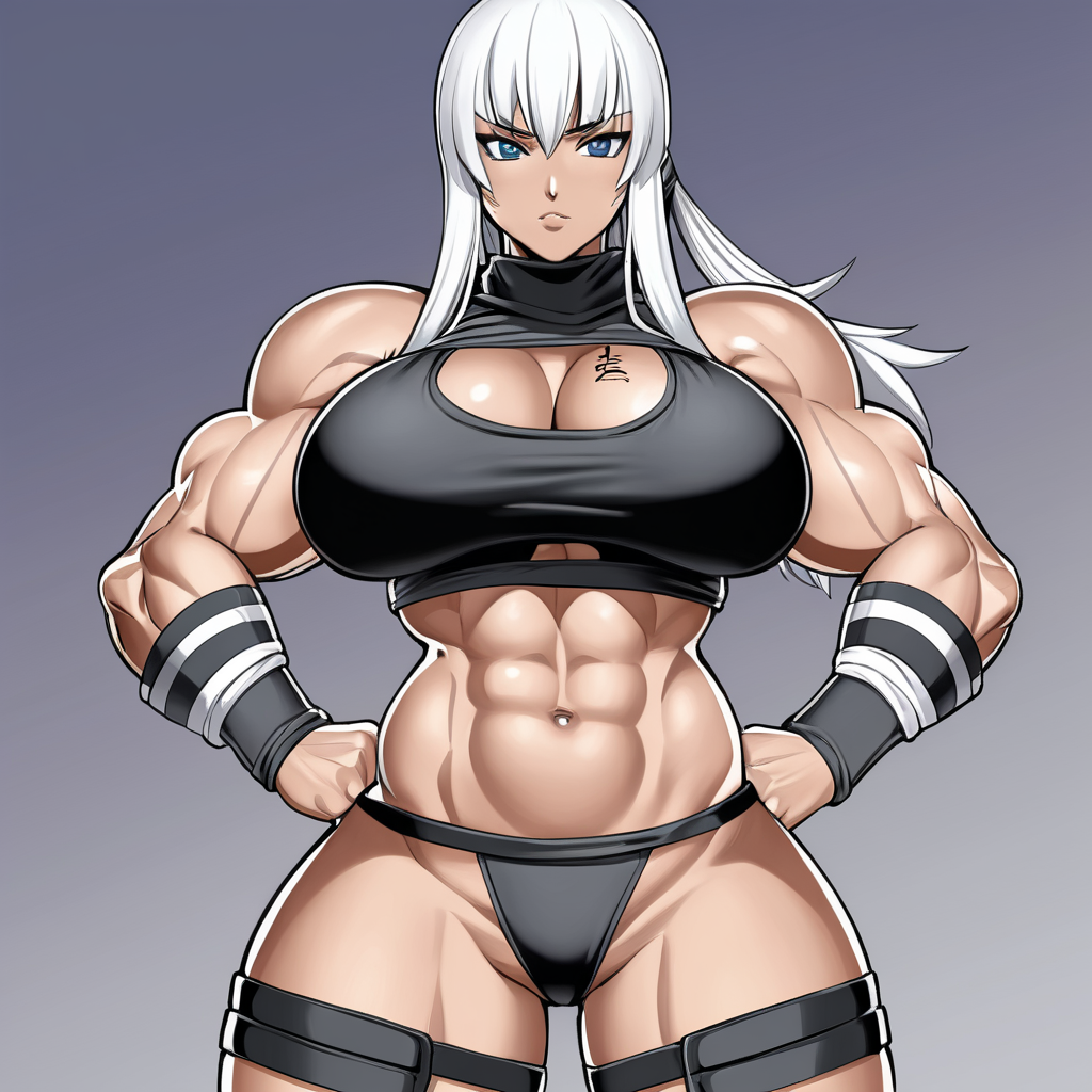 anime woman with muscles and big boobs wearing ninja clothes