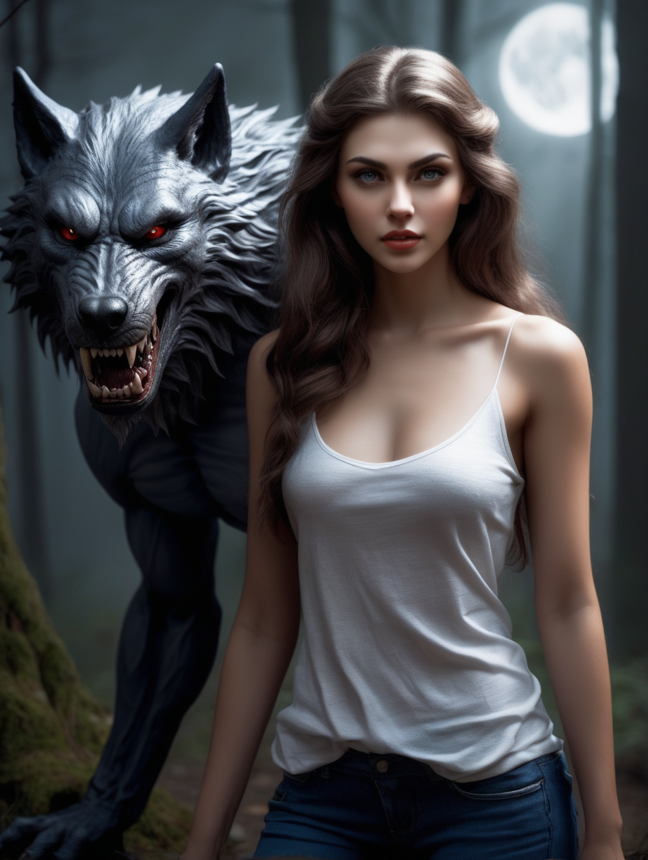 A casual goddess looking beautiful woman with werewolf