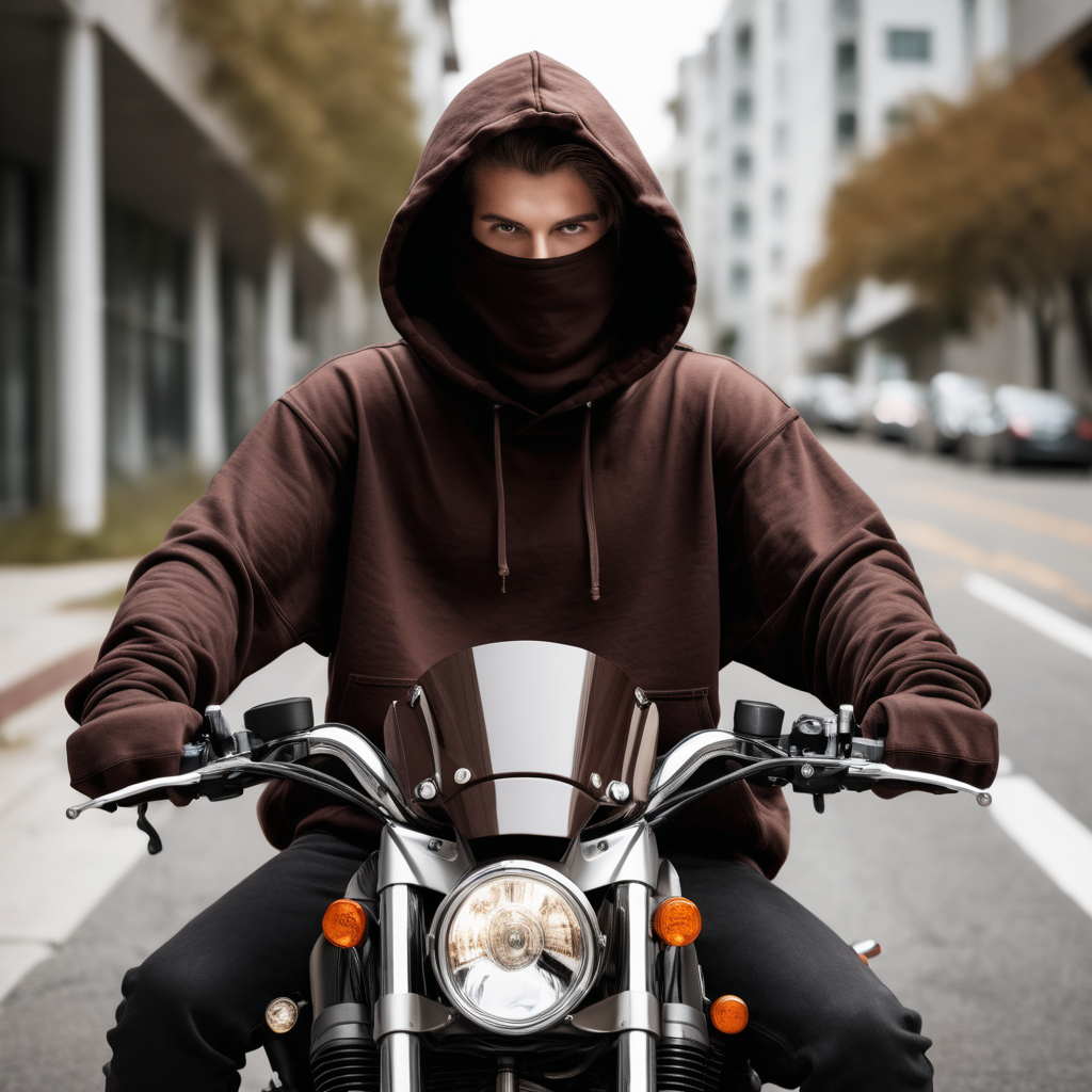 person sitting on motorcycle bike showing front with