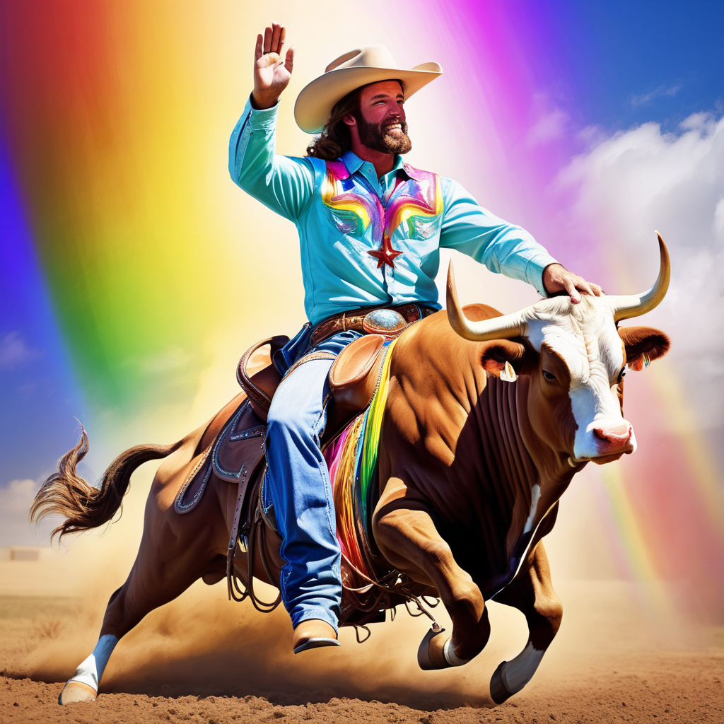 rainbow jesus cowboy bull rider