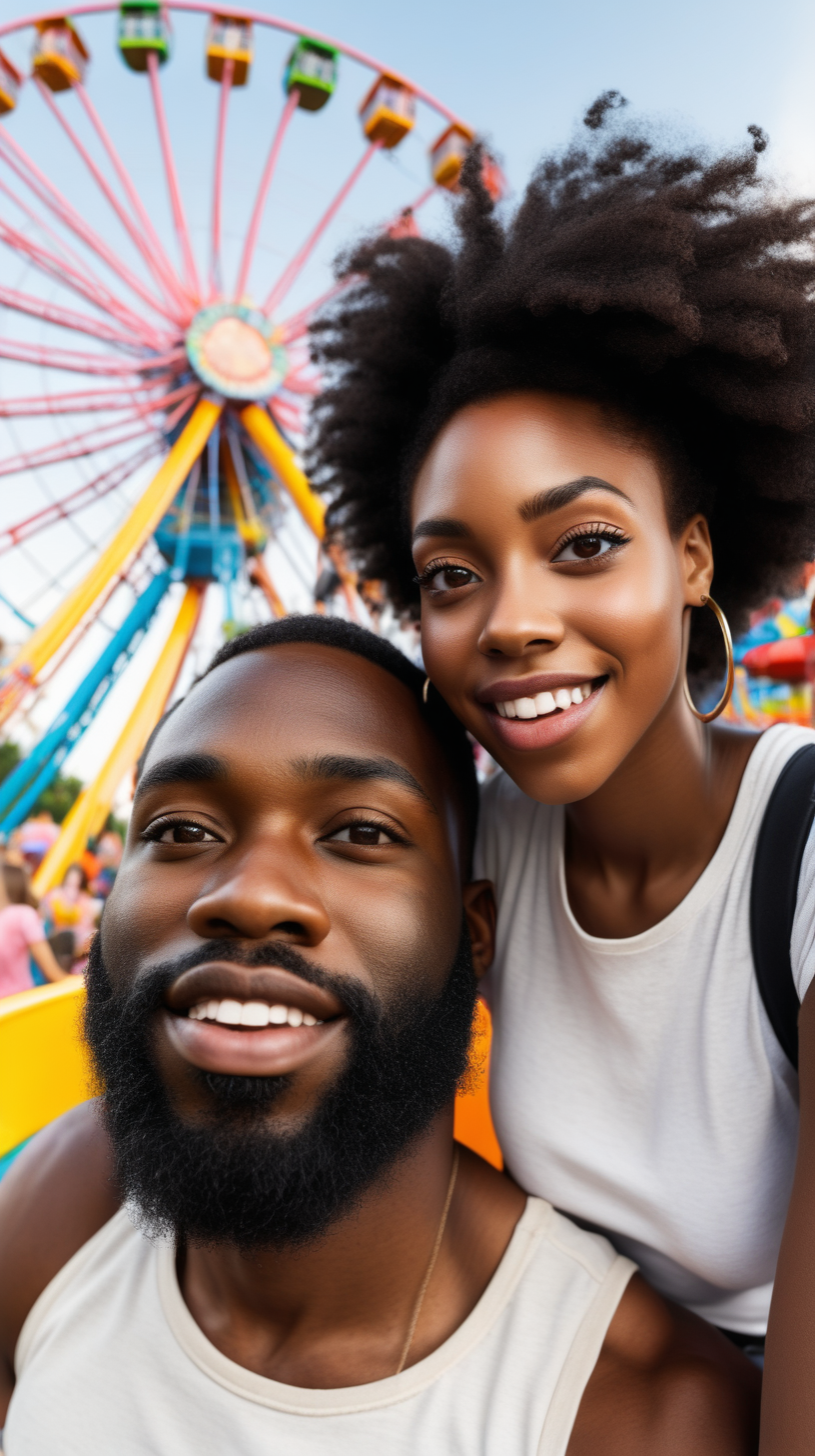 Black man with beard with Black Girlfriend at the Amusement park