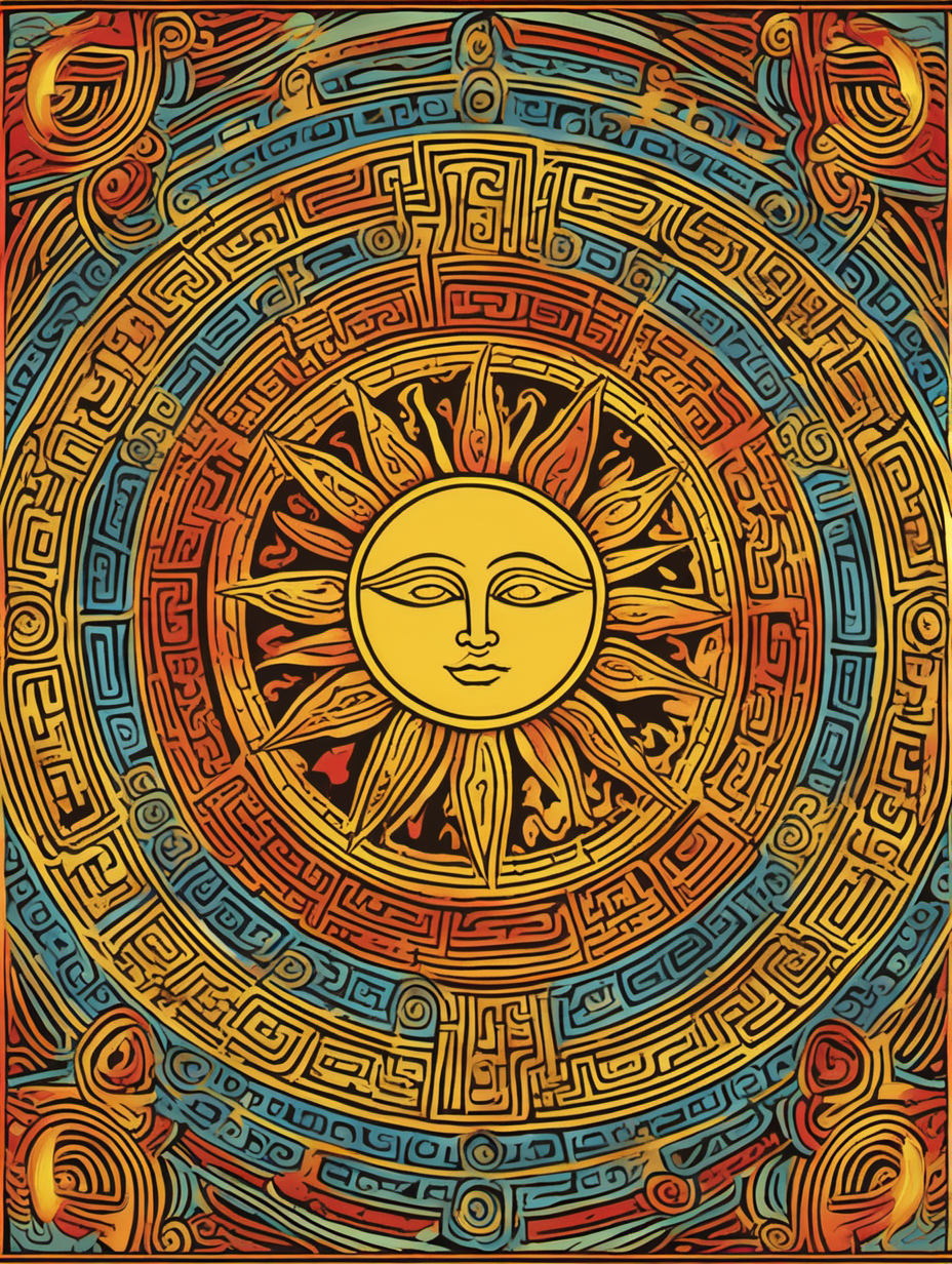 ancient sun design color page vivid colors