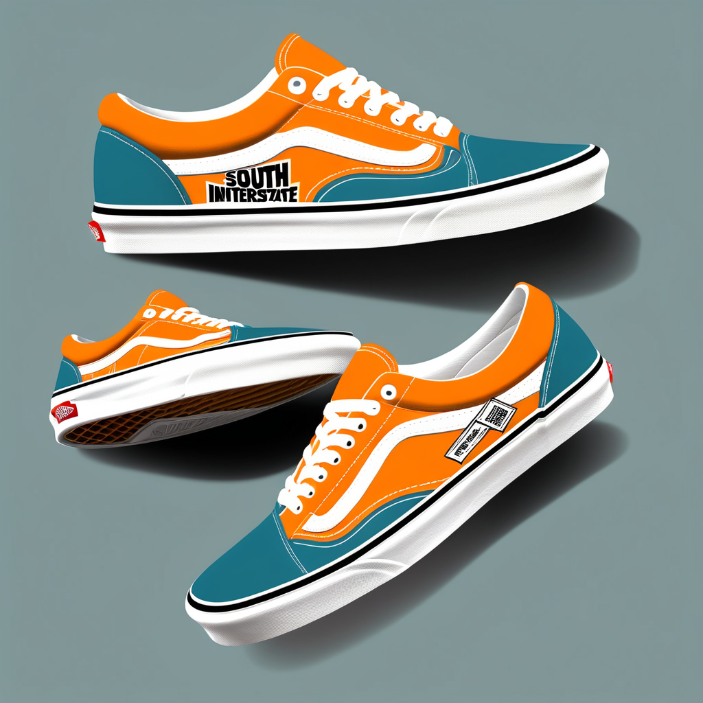 vans sneakers with the word South interstate95 design on them on a mock up