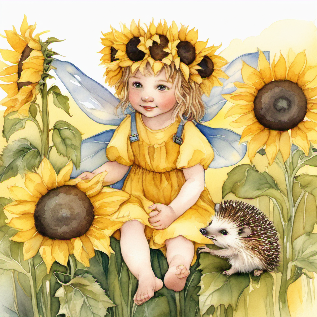 a watercolor sunflower flower fairy in the style