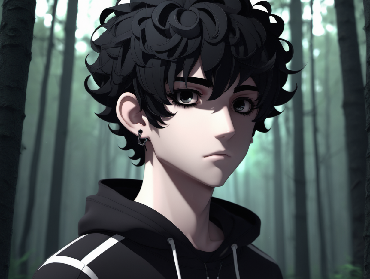 3d anime male short black curly hair black