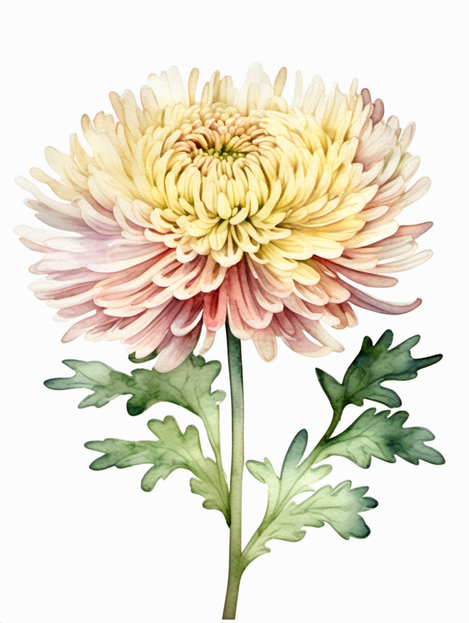 simple single chrysanthemum watercolor style with a white