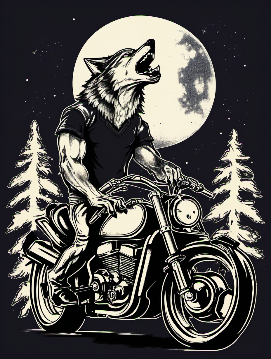 howling wolf on super bike, t-shirt design