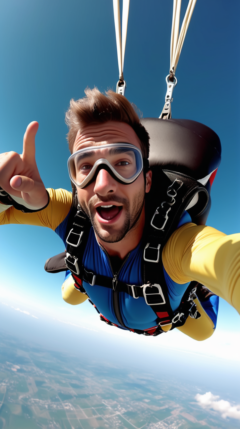 handsome man skydiving from the sky 4k