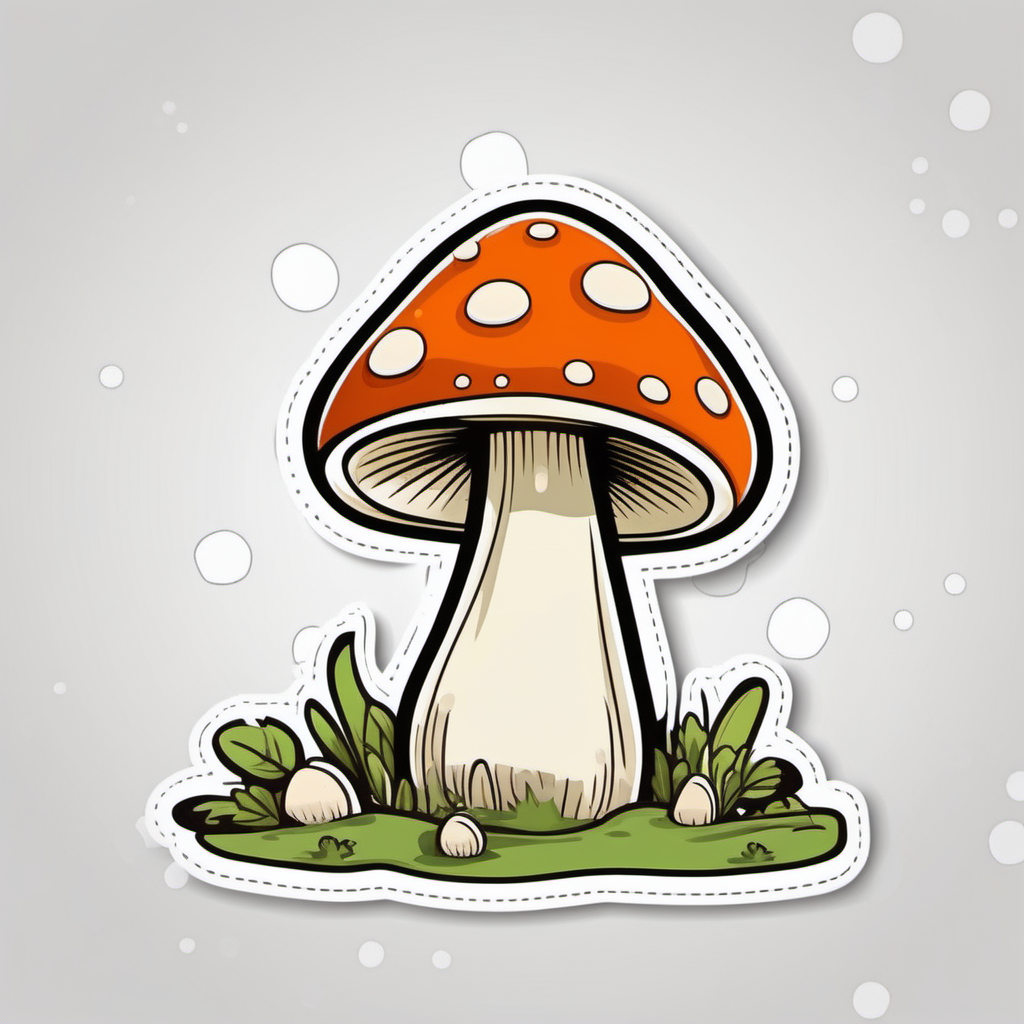 Sticker, Smiling Mushroom with Spots, cartoon, contour, vector, white 
background 