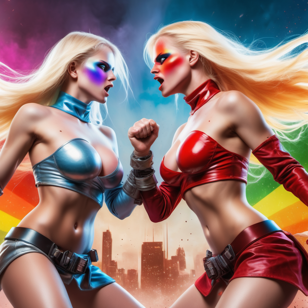 two scifi blonde vs red girls topless with