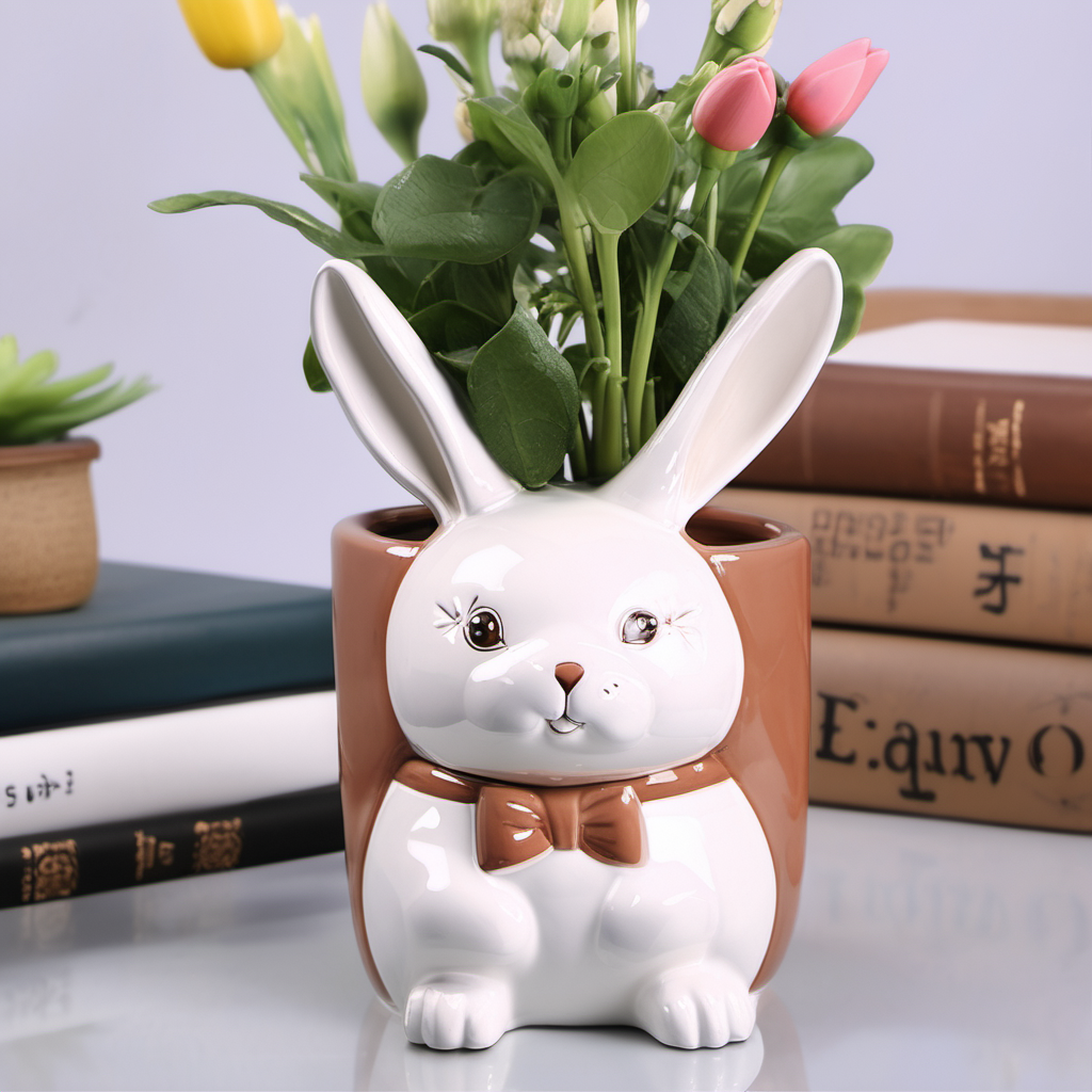  陶瓷 兔子 花盆