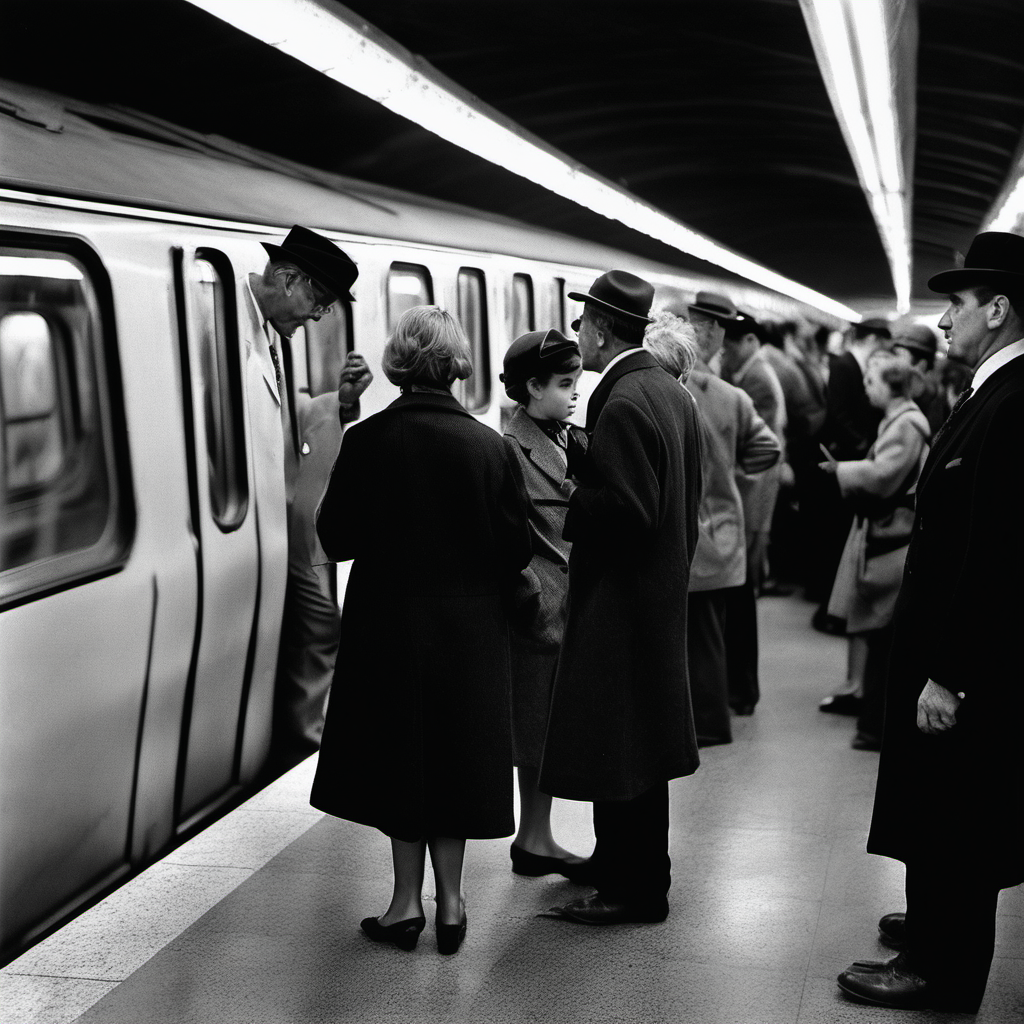 A secret meeting spot inside the subway station, unknown to everybody, Elliott Erwitt black-white photo