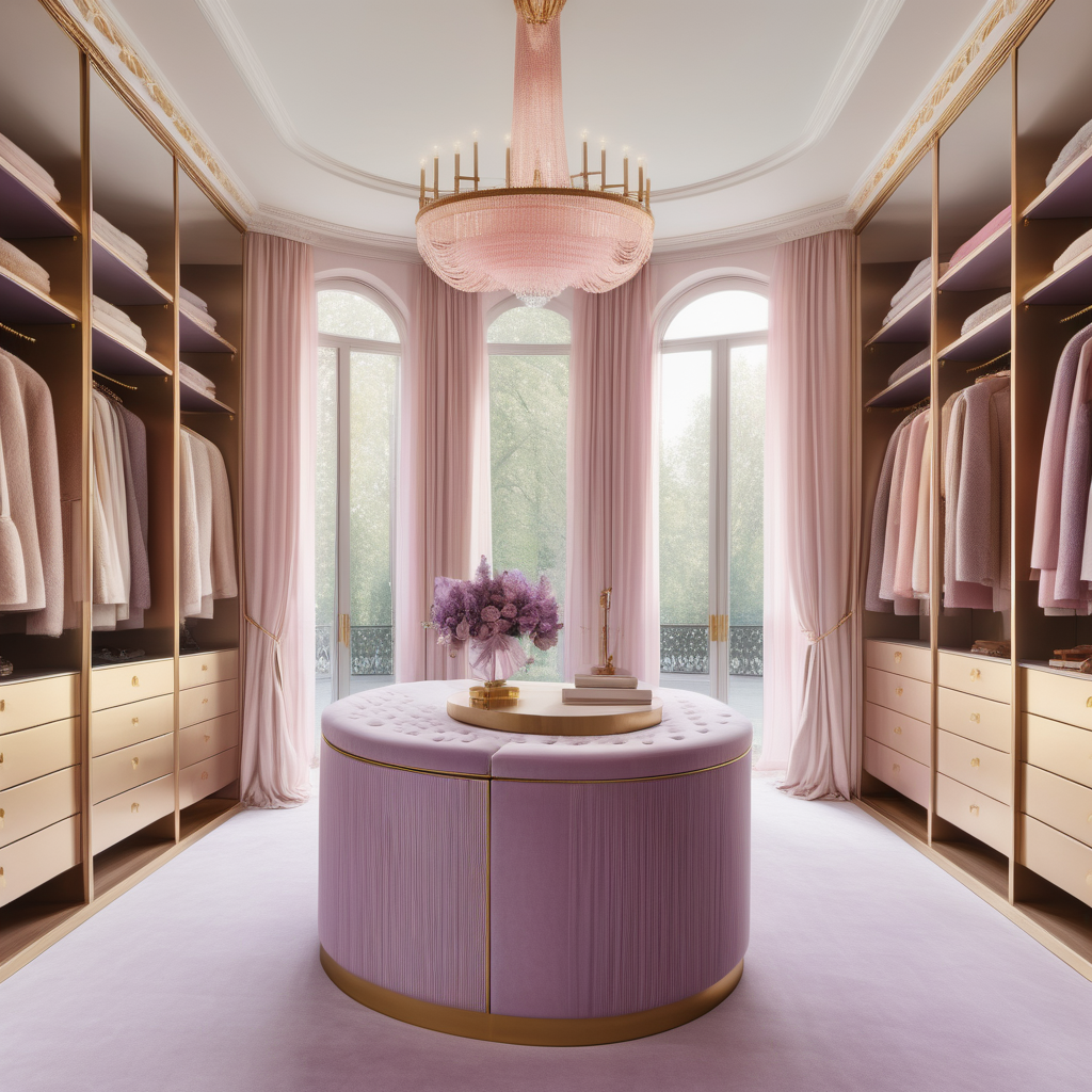 hyperrealistic image of large modern Parisian walkin closet