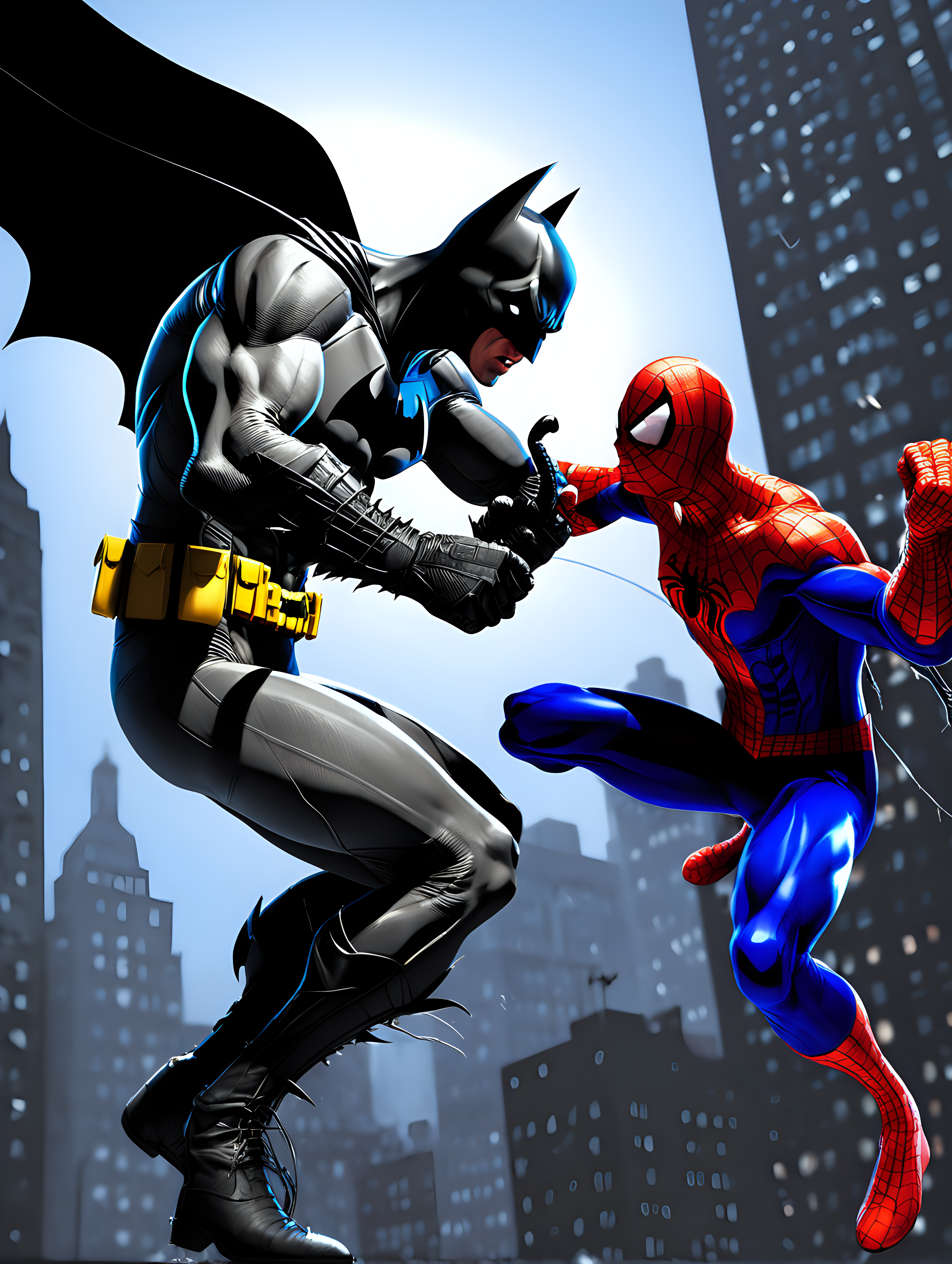 The Batman fighting the Spiderman