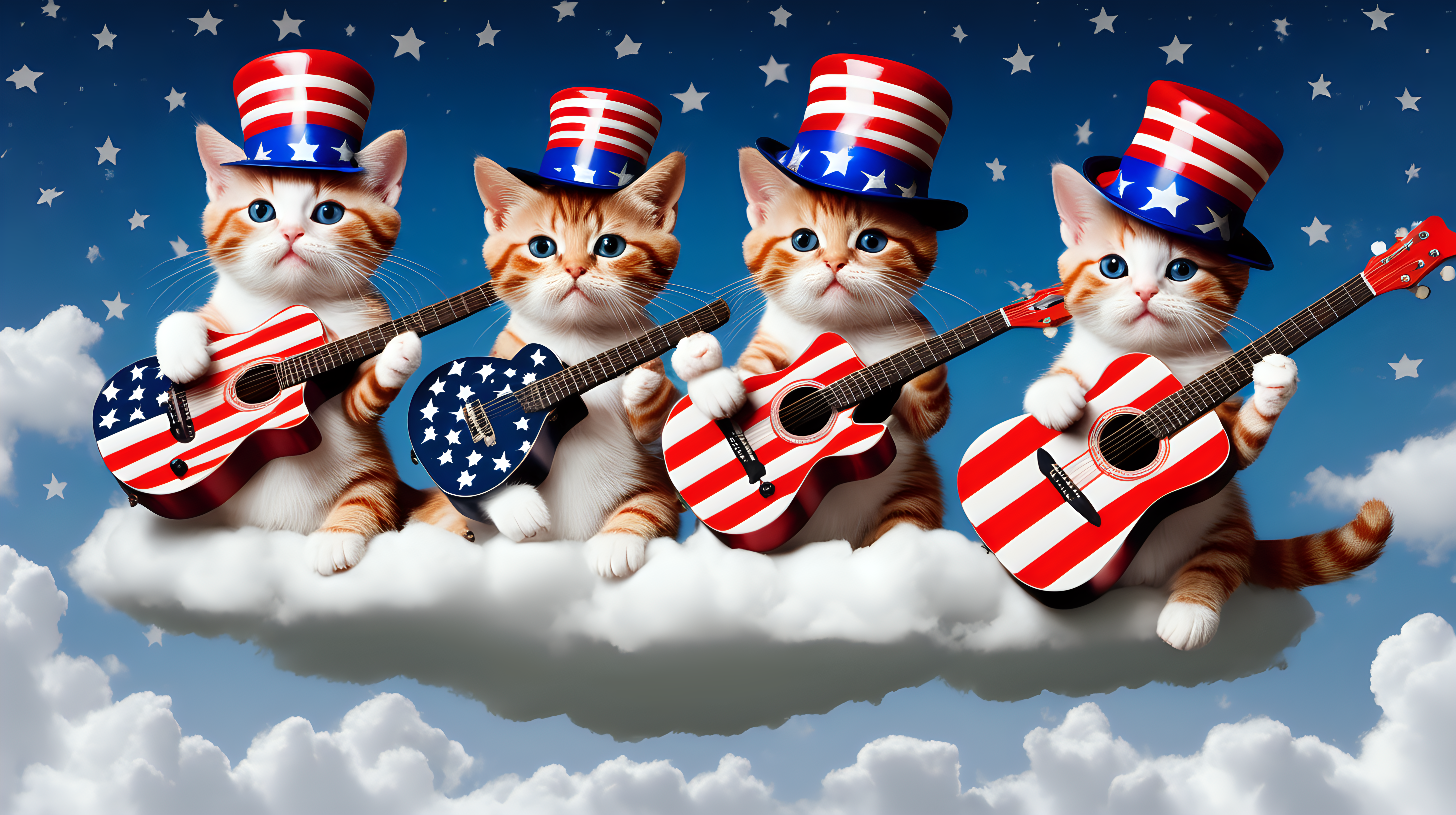 3 cats in hats playing stars and stripes
