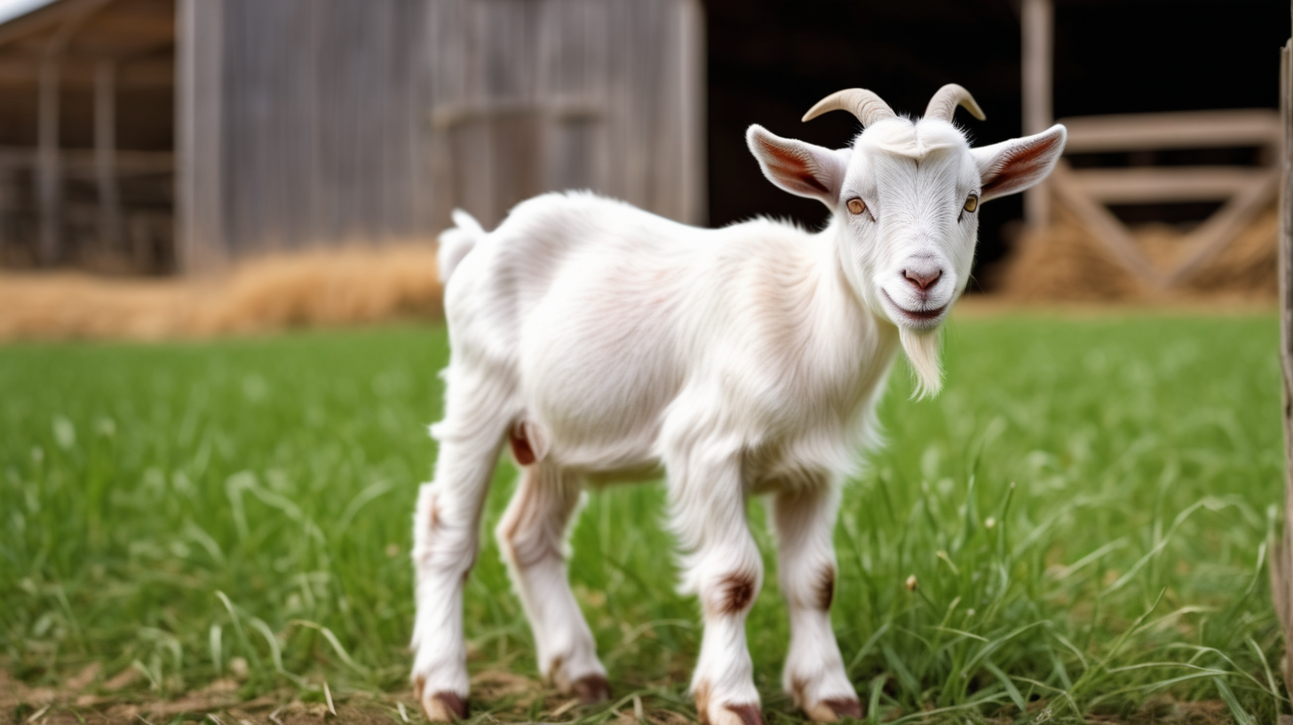 Little goat in field farm barn background isolated