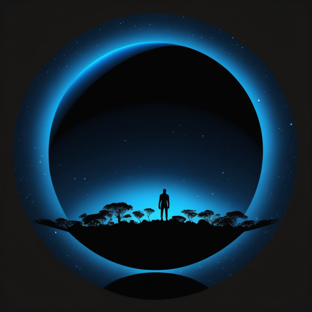 blue black planet silhouette half
