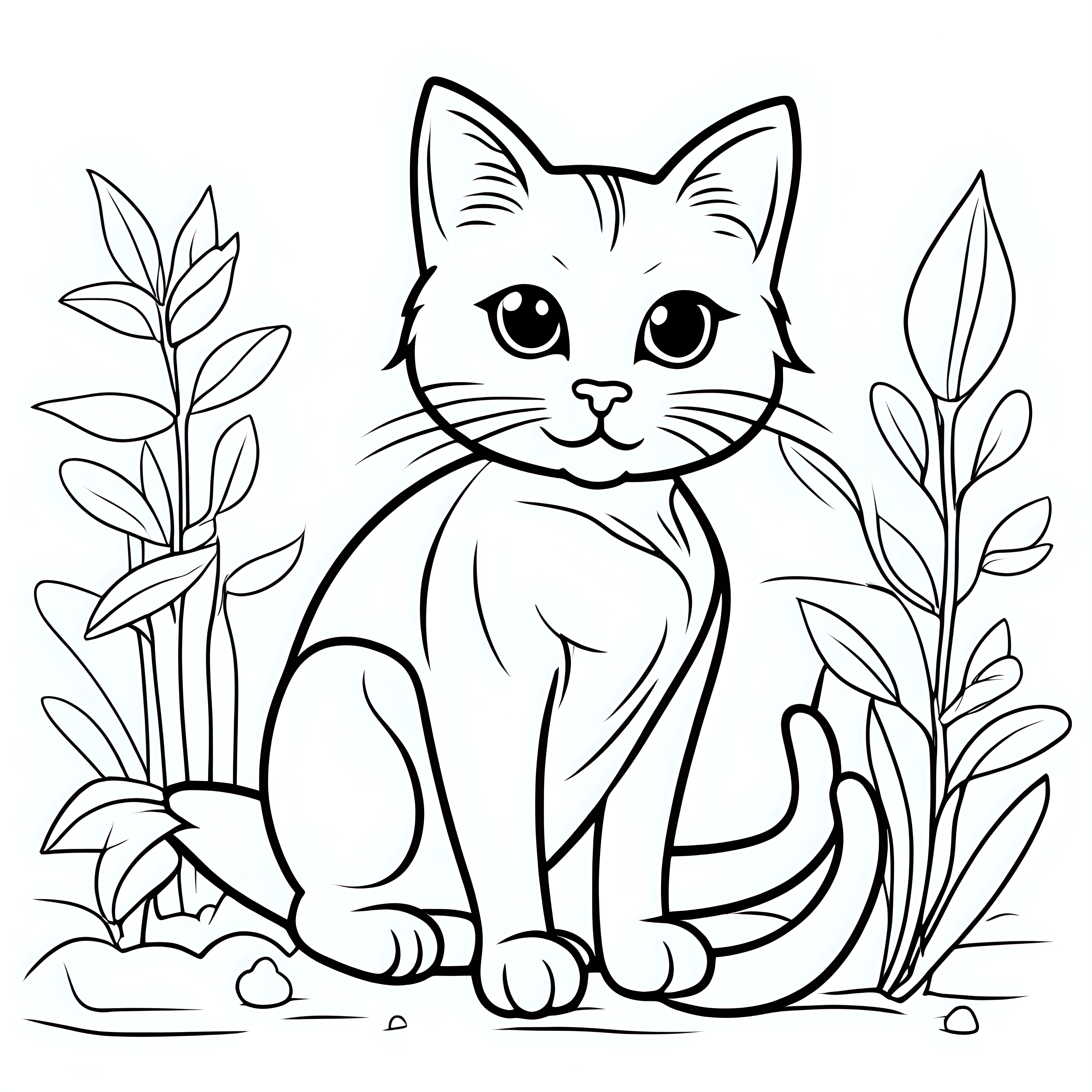 draw a cute cat with only the outline in black for a coloring book for kids