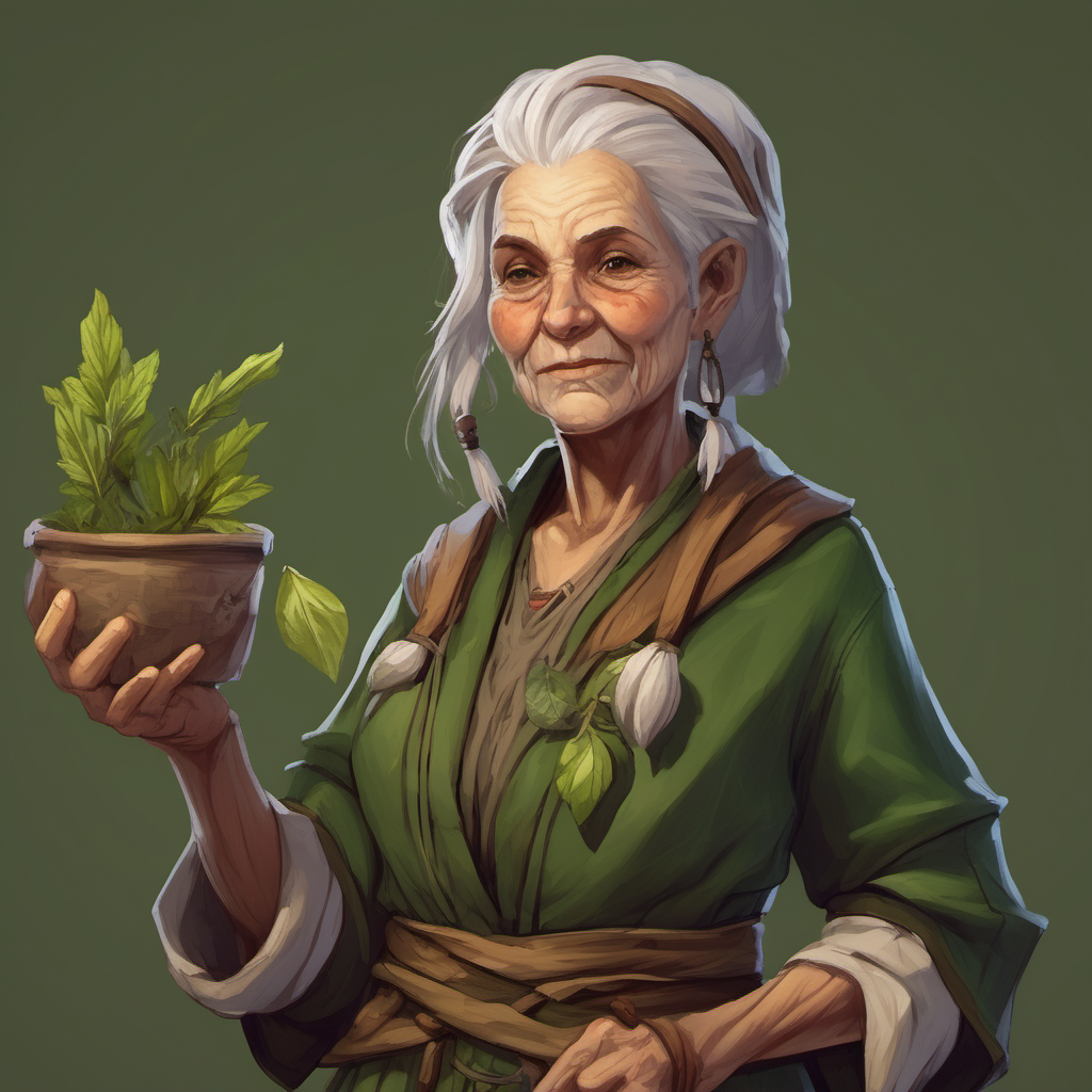 A wizened human herbalist female